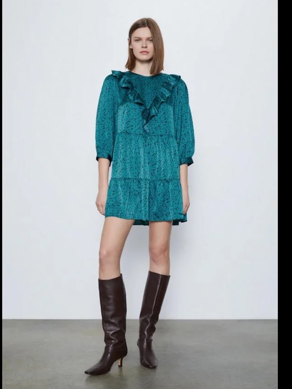 Zara Teal Ruffle Tiered Mini Dress